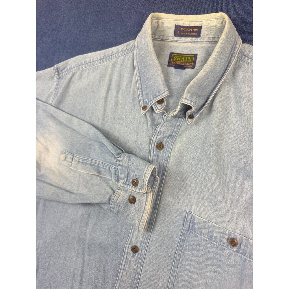 Vintage Chaps Ralph Lauren Men’s XL Denim Chambray Button Down Shirt 90s